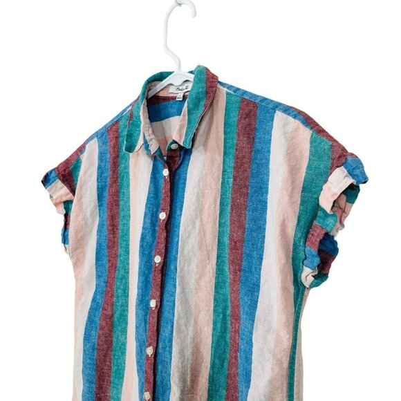 Madewell Size Small Shirt Dress Flagstaff Stripe Pink Blue Linen Blend #L8751 - Picture 6 of 7